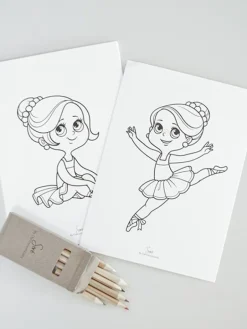 9 stk ballettegninger A5 inkl. 6 stk farveblyanter