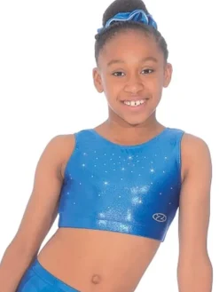 Blå blank gymnastik top med sten til piger The zone