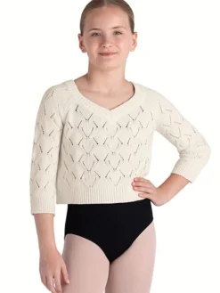 Cremefarvet striktrøje i bomuld til piger Bloch