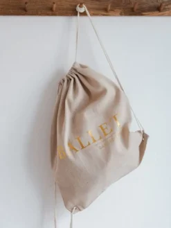 Hør rygsæk/mulepose med guld BALLET skrift