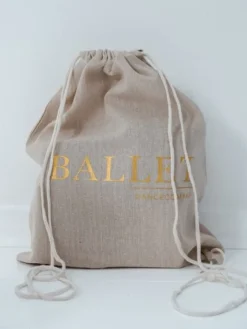 Hør rygsæk/mulepose med guld BALLET skrift