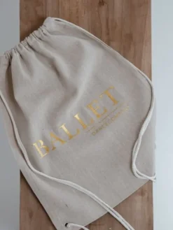 Hør rygsæk/mulepose med guld BALLET skrift