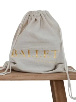 Hør rygsæk/mulepose med guld BALLET skrift