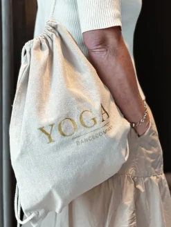 Hør rygsæk/mulepose med guld YOGA skrift