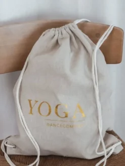 Hør rygsæk/mulepose med guld YOGA skrift