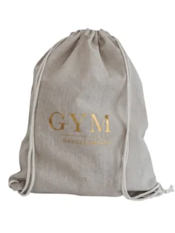 Hør rygsæk/mulepose med guld GYM skrift