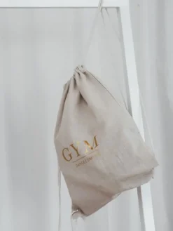 Hør rygsæk/mulepose med guld GYM skrift