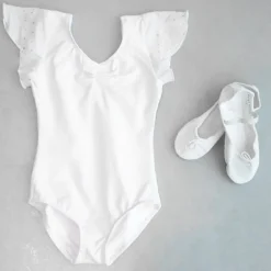 Hvid dragt til piger chiffon ærme med palietter Bloch