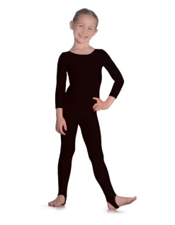 Langærmet heldragt sort blank gymnastik med strop