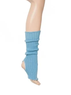 Lys blå ribstrikket benvarmere til ballet og dans
