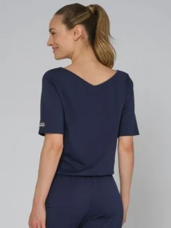 Mørkeblå heldragt med korte ærmer til dans og yoga