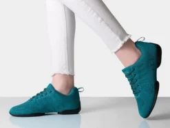 Petrol farvet dansesneaker i åndbar strik til damer - Suny