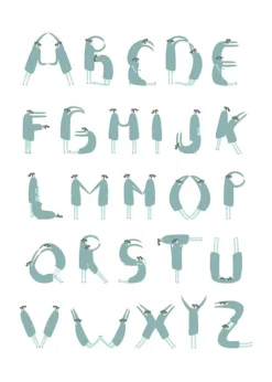 Plakat med alfabet bogstaver formet som yogastillinger