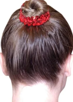 Rødt hårelastik med palietter