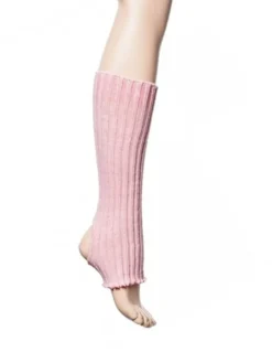 Rosa ribstrikket benvarmere til ballet og dans