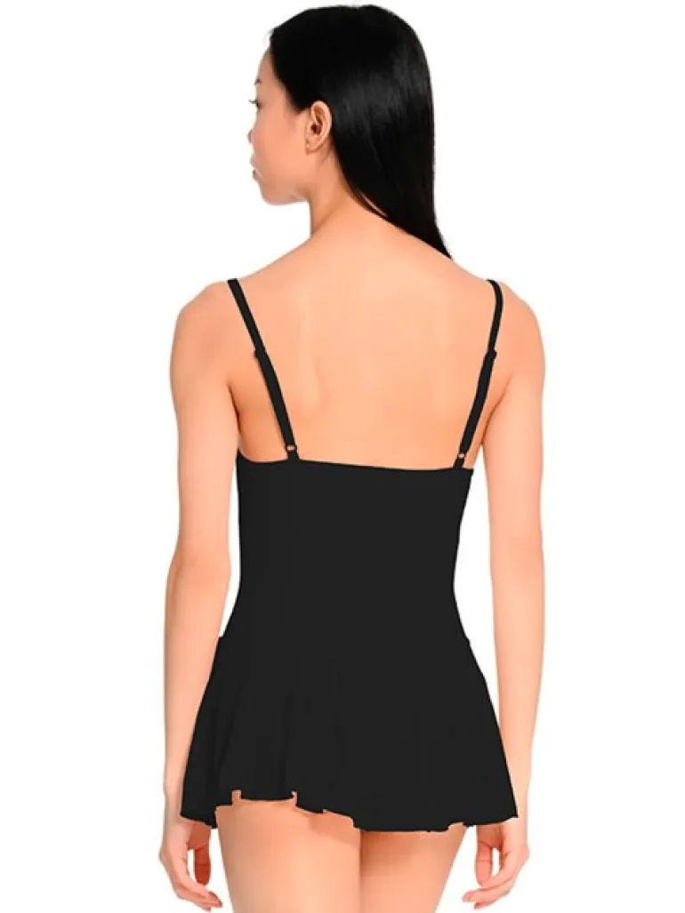 Seré sort dragt m. justerbare stropper og påsyet skørt