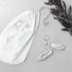 Sko pose til balletsko med sølv print og hvid net