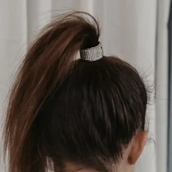 Sølv rhinsten hårtårn med elastik