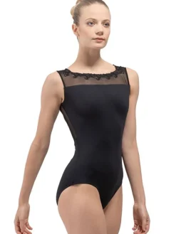 Sort balletdragt m. mesh og broderi Ballet Rosa