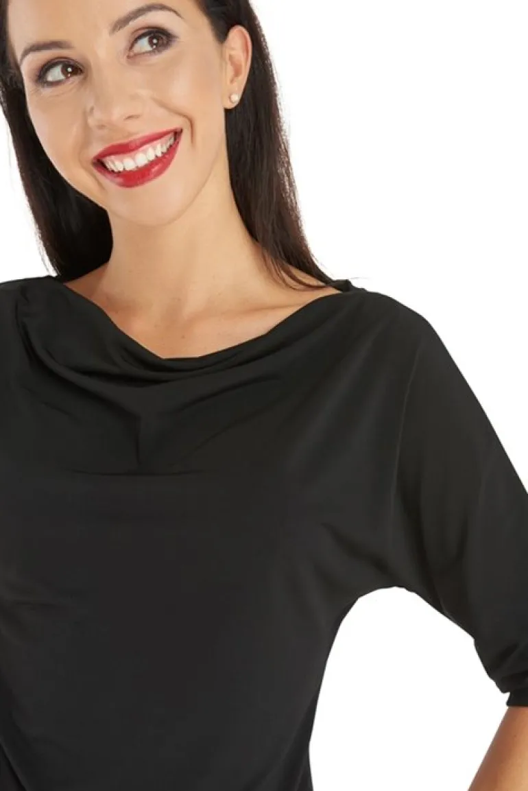 Sort bluse med bådhals og halv lange ærmer