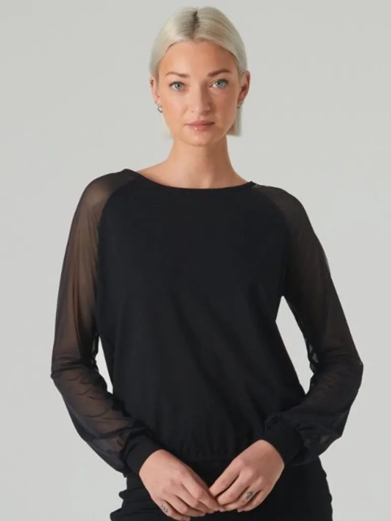 Sort danse bluse med lange chiffon ærmer