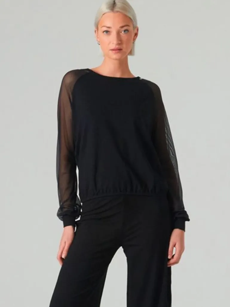 Sort danse bluse med lange chiffon ærmer