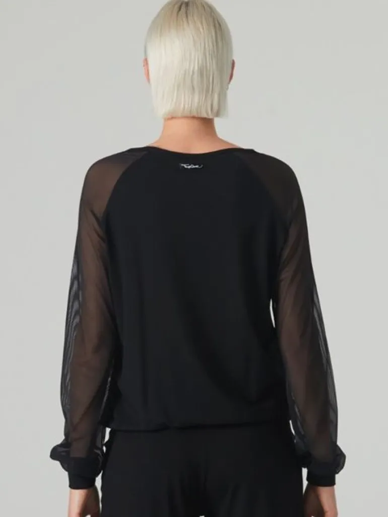 Sort danse bluse med lange chiffon ærmer