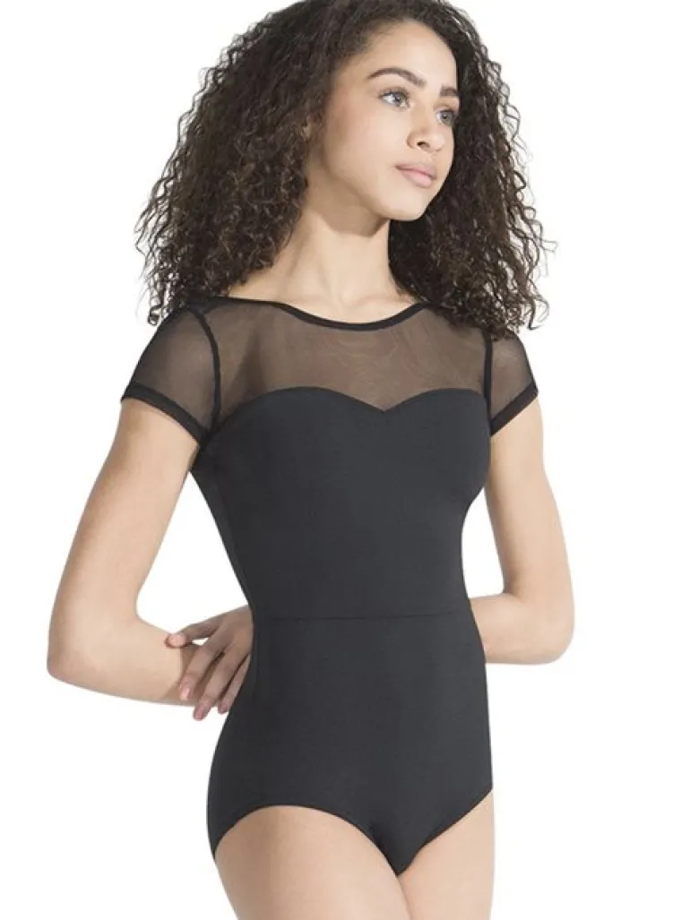 Sort dragt med ærmer og fin kryds ryg Capezio