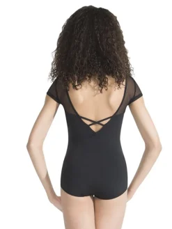 Sort dragt med ærmer og fin kryds ryg Capezio