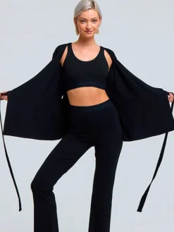 Sort Tempsdanse lang Crossover bluse