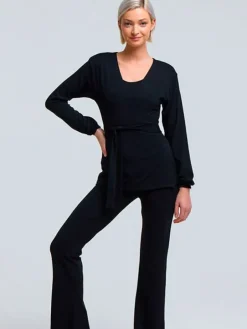 Sort Tempsdanse lang Crossover bluse